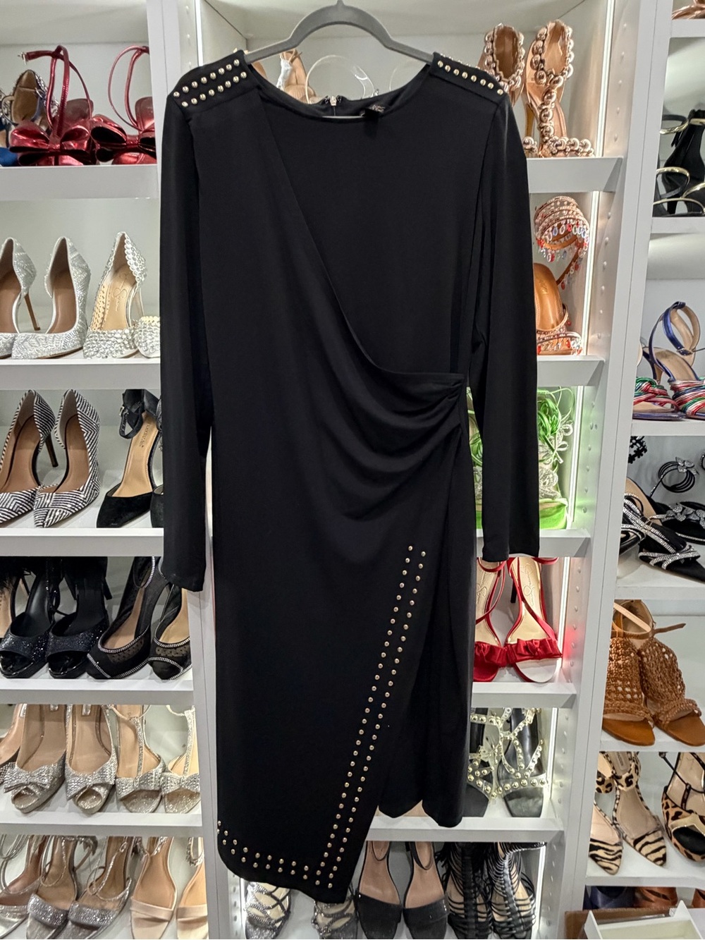 Thalia Sodi Black Midi Dress with Stud Detailing